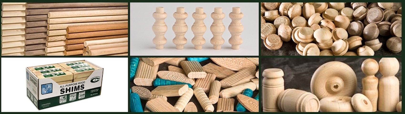 Collage of wood dowel products
